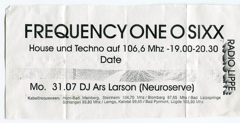 Frequency One O Sixx · Radio Lippe 106,6 MHz · Mo. 31.07. · DJ Ars Larson (Neuroserve) · House & Techno