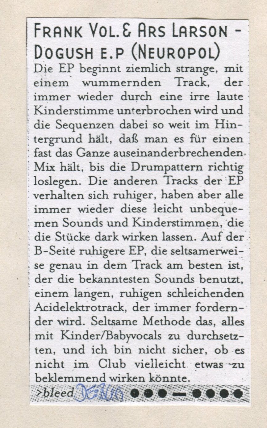 De:Bug 03.98 — Frank Vol. & Ars Larson Dogush EP