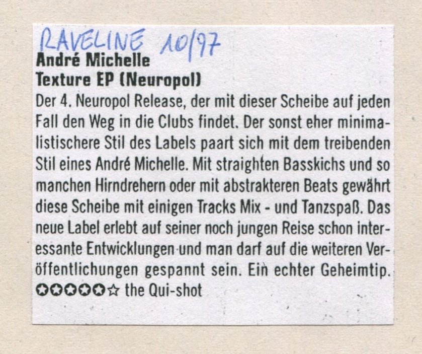 Raveline 10.97 — André Michelle Texture EP