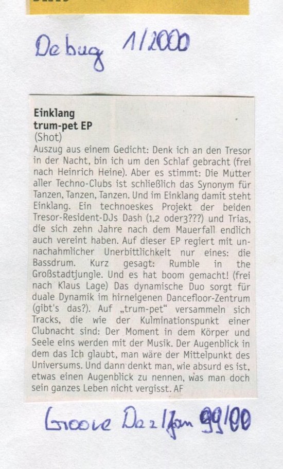 Groove Dez/Jan 99/00 · Einklang trum-pet EP Shot 005